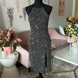 Alice and Olivia black sequin midi dress